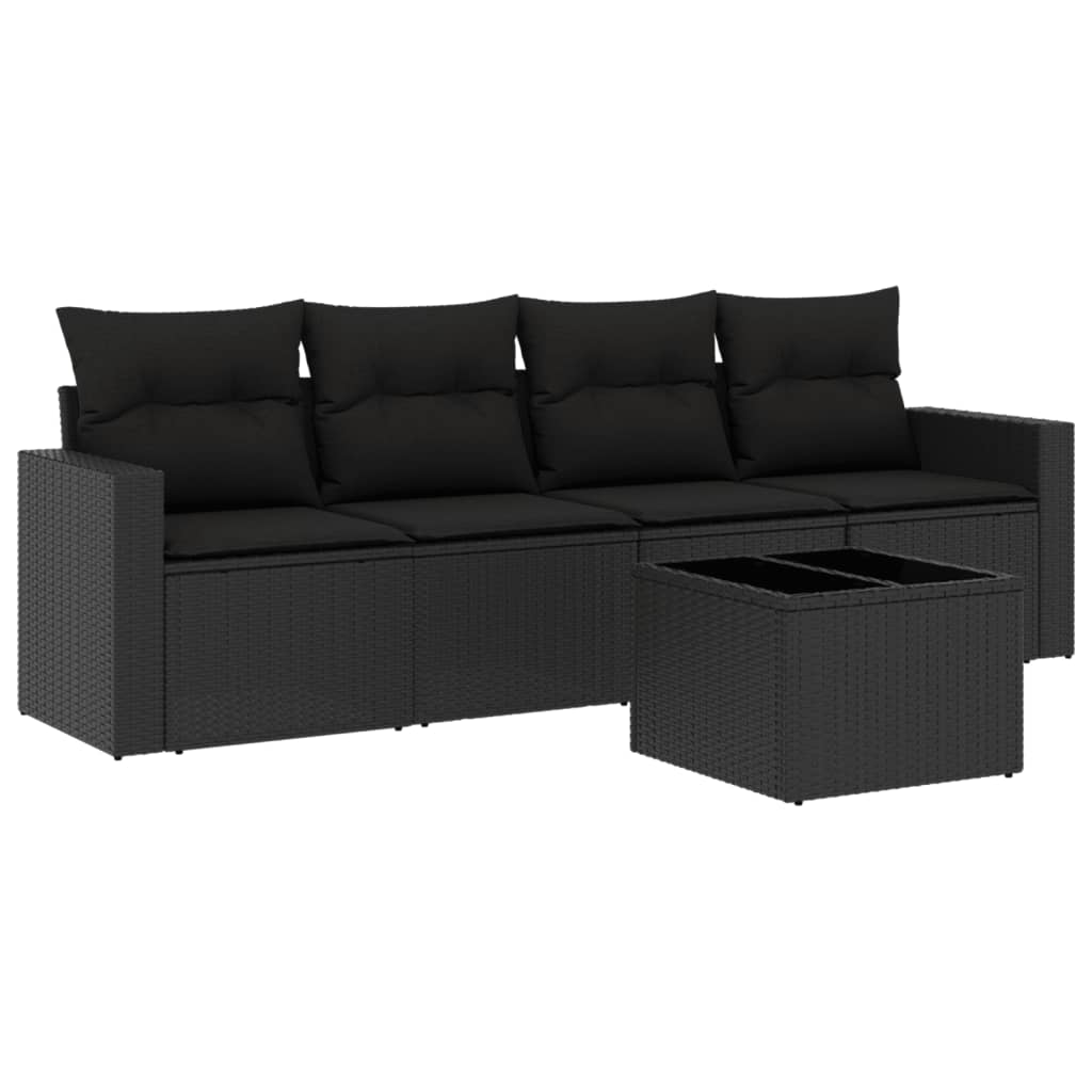 Set Divani da Giardino 5 pz con Cuscini in Polyrattan Nero 3218675