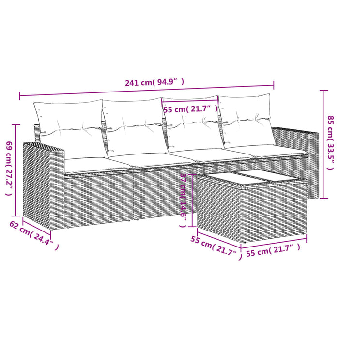 Set Divani da Giardino 5 pz con Cuscini in Polyrattan Nero 3218675