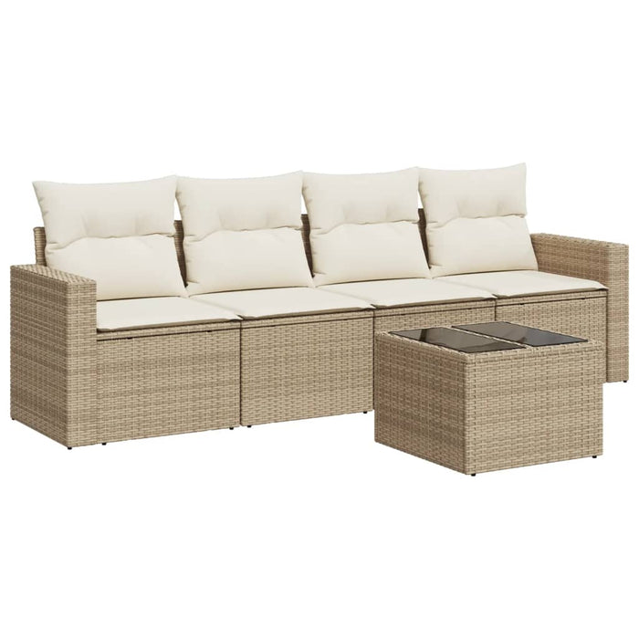 Set Divano da Giardino 5 pz con Cuscini Beige in Polyrattan 3218678