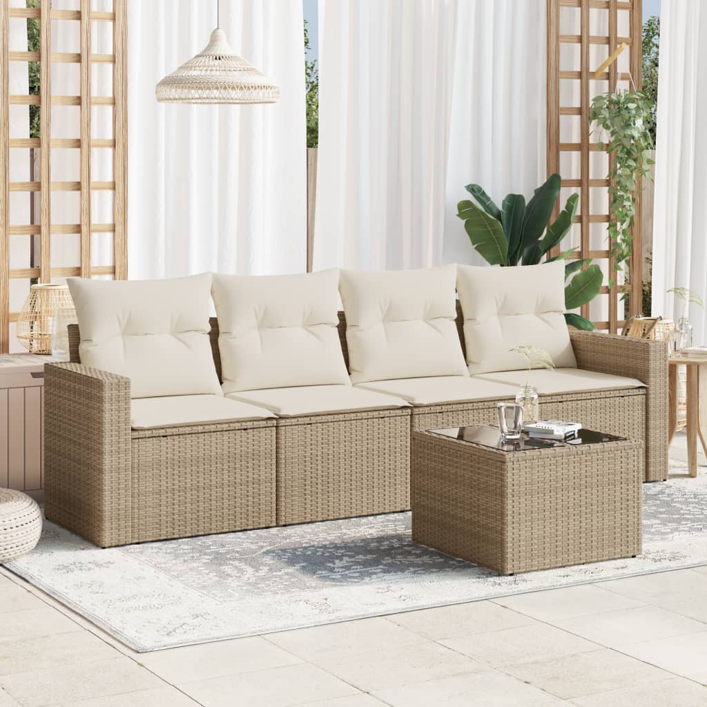 Set Divano da Giardino 5 pz con Cuscini Beige in Polyrattan 3218678