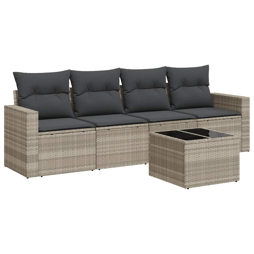 Set Divano da Giardino 5pz con Cuscini Grigio Chiaro Polyrattan 3218682