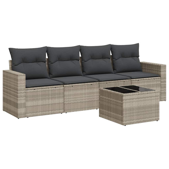 Set Divano da Giardino 5pz con Cuscini Grigio Chiaro Polyrattan 3218682