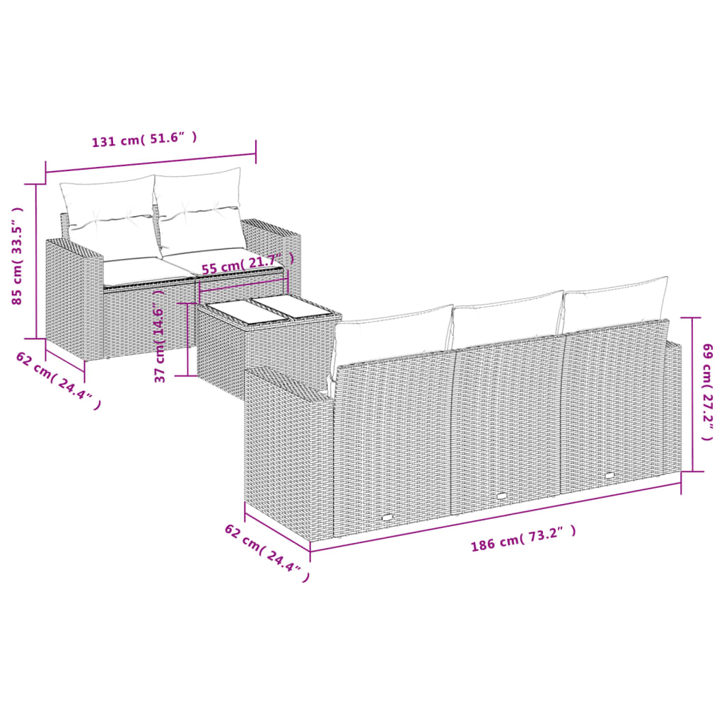 Set Divano da Giardino 6 pz con Cuscini Beige in Polyrattancod mxl 90020