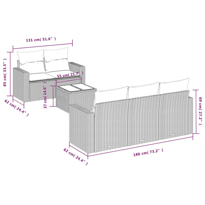 Set Divano da Giardino 6 pz con Cuscini Beige in Polyrattancod mxl 111493