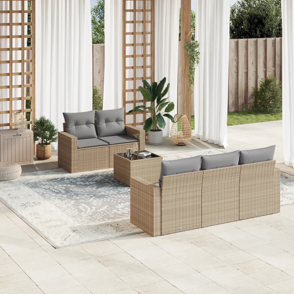 Set Divano da Giardino 6 pz con Cuscini Beige in Polyrattancod mxl 111493