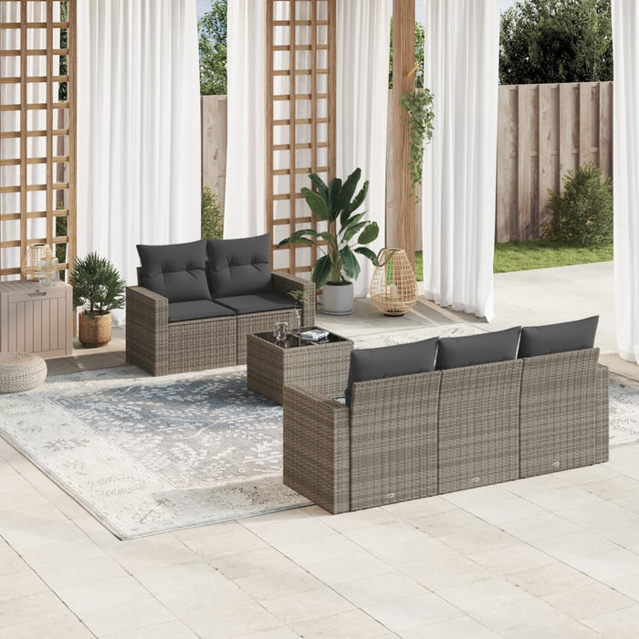 Set Divano da Giardino 6 pz con Cuscini Grigio in Polyrattan 3218690