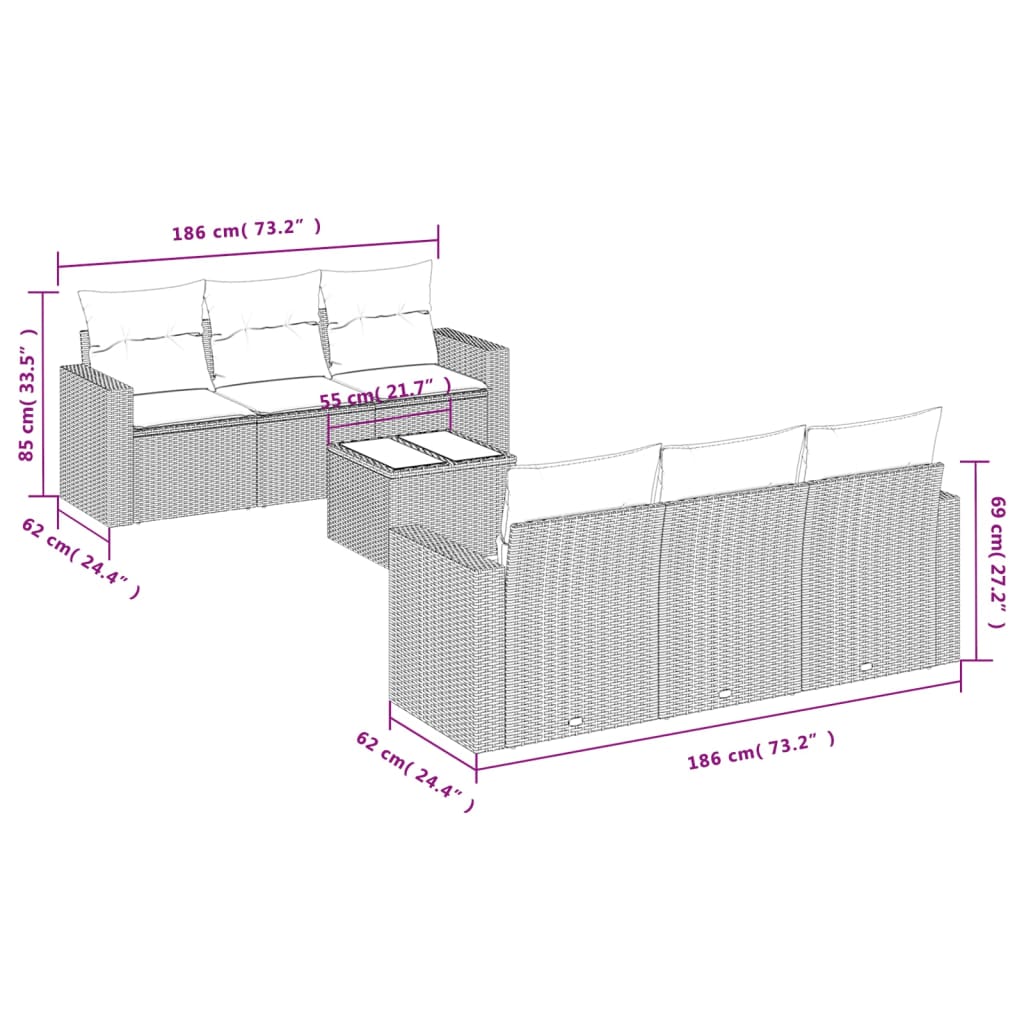 Set Divani da Giardino con Cuscini 7pz Nero Polyrattan 3218695