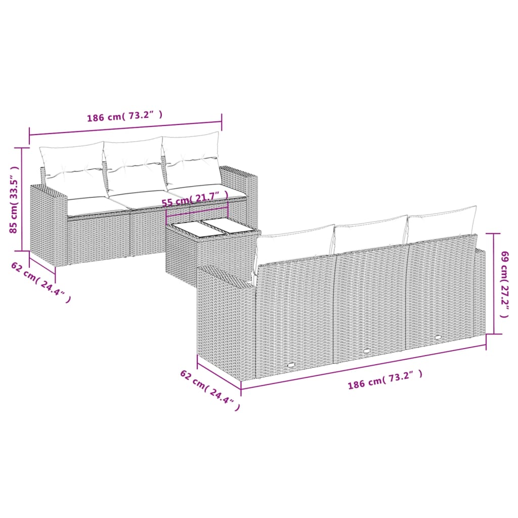 Set Divani da Giardino con Cuscini 7pz Nero Polyrattan 3218696