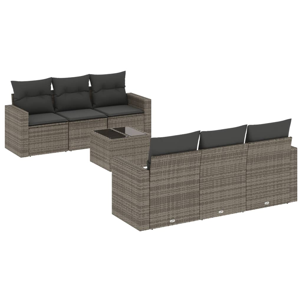 Set Divani da Giardino 7 pz con Cuscini Grigio in Polyrattan 3218700