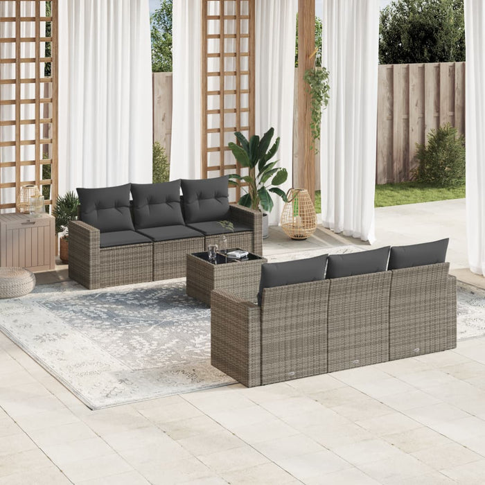 Set Divani da Giardino 7 pz con Cuscini Grigio in Polyrattan 3218700