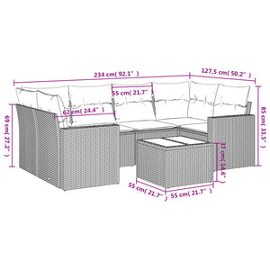 Set Divani da Giardino 7 pz con Cuscini Grigio in Polyrattan 3218710