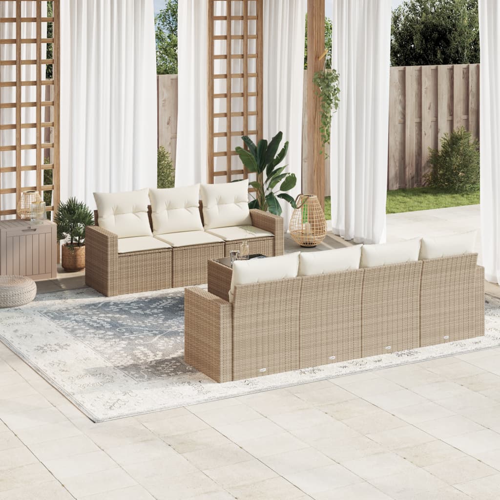 Set Divano da Giardino 8 pz con Cuscini Beige in Polyrattan 3218718