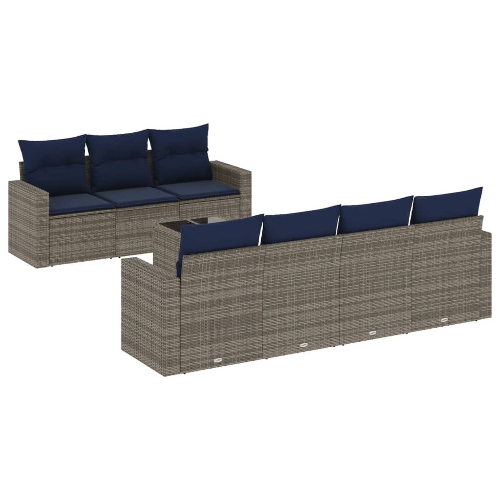 Set Divano da Giardino 8 pz con Cuscini Grigio in Polyrattan 3218720