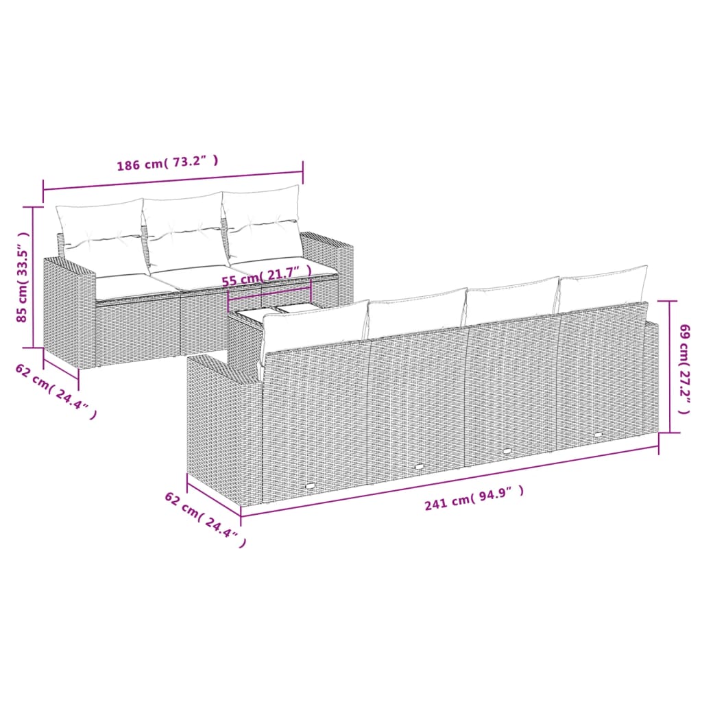 Set Divano da Giardino 8 pz con Cuscini Grigio in Polyrattan 3218720