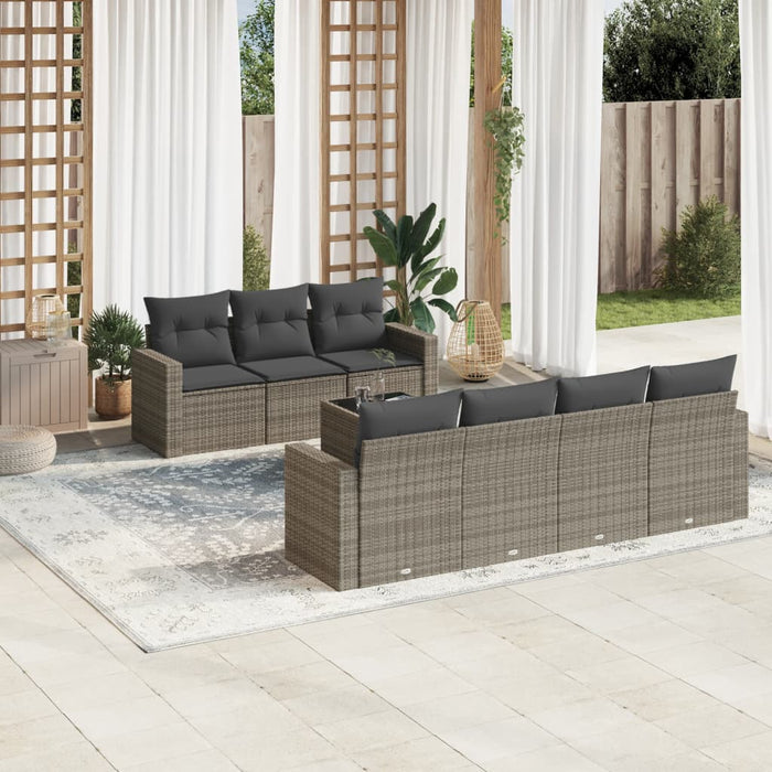 Set Divano da Giardino 8 pz con Cuscini Grigio in Polyrattan 3218720