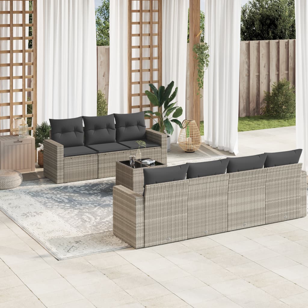 Set Divano da Giardino 8pz con Cuscini Grigio Chiaro Polyrattan 3218722