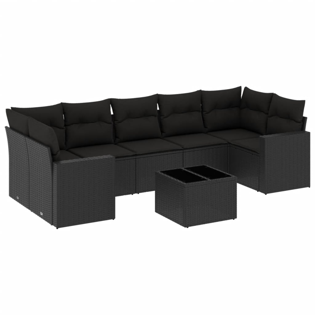 Set Divani da Giardino con Cuscini 8 pz Nero in Polyrattan 3218725