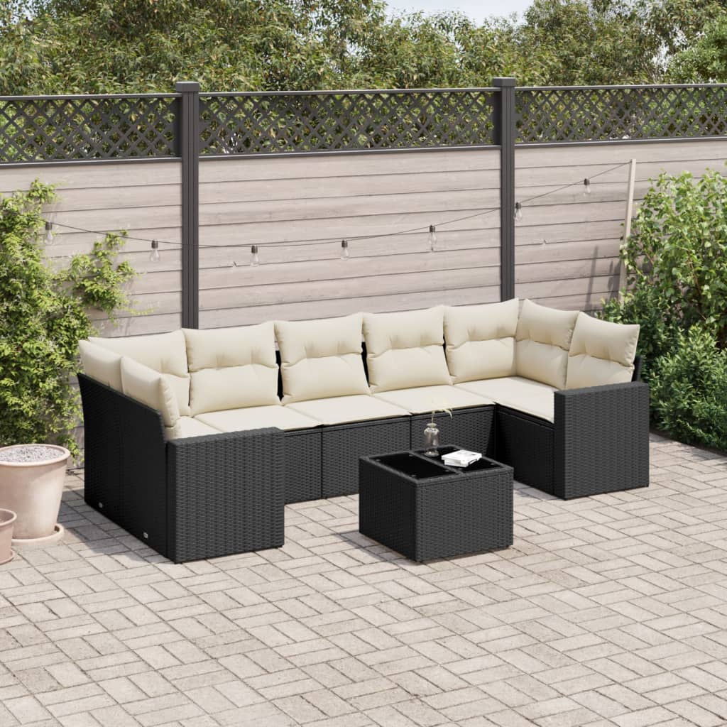 Set Divani da Giardino con Cuscini 8 pz Nero in Polyrattancod mxl 111496