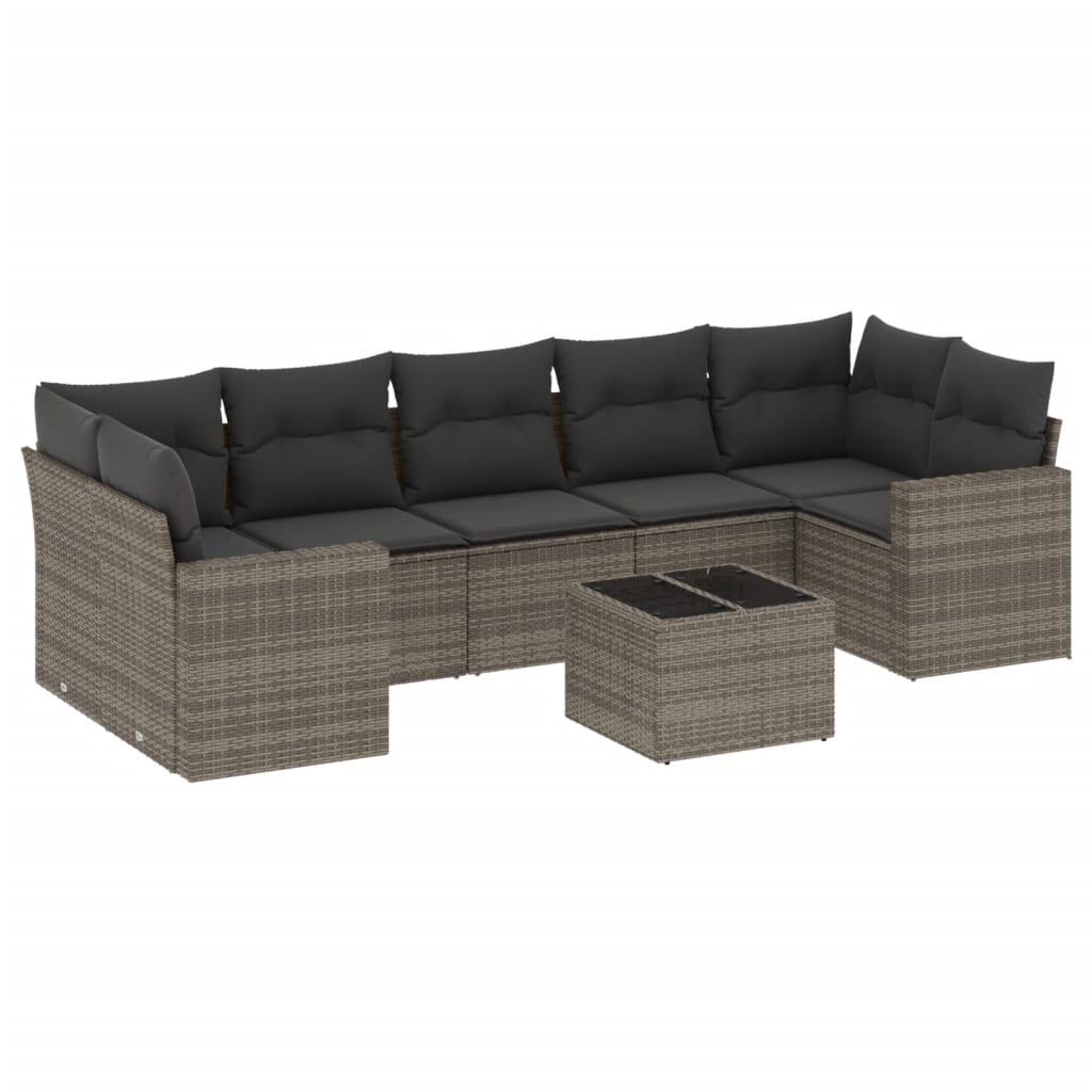 Set Divano da Giardino 8 pz con Cuscini Grigio in Polyrattan 3218730