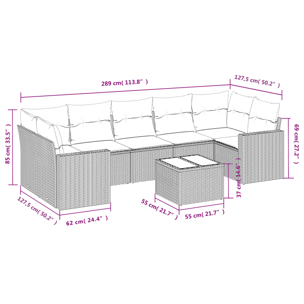 Set Divano da Giardino 8 pz con Cuscini Grigio in Polyrattan 3218730