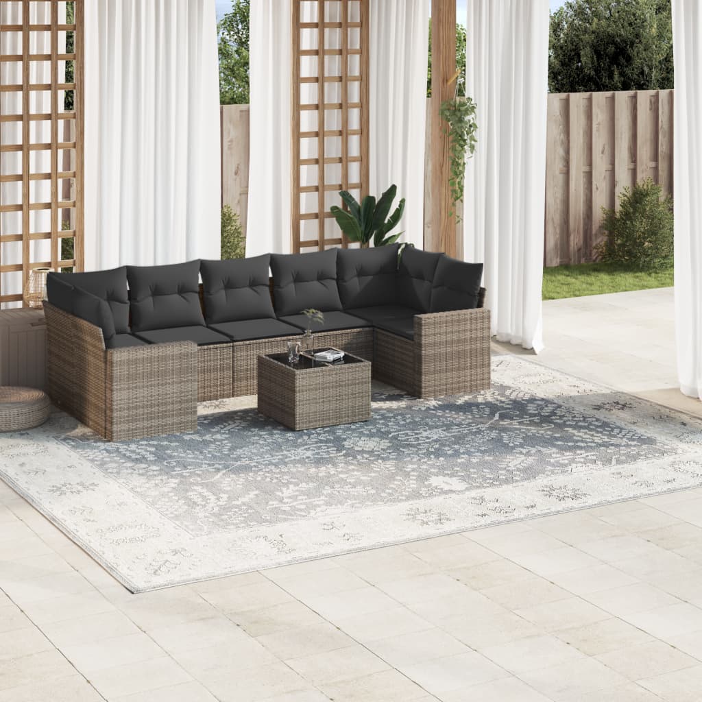 Set Divano da Giardino 8 pz con Cuscini Grigio in Polyrattan 3218730