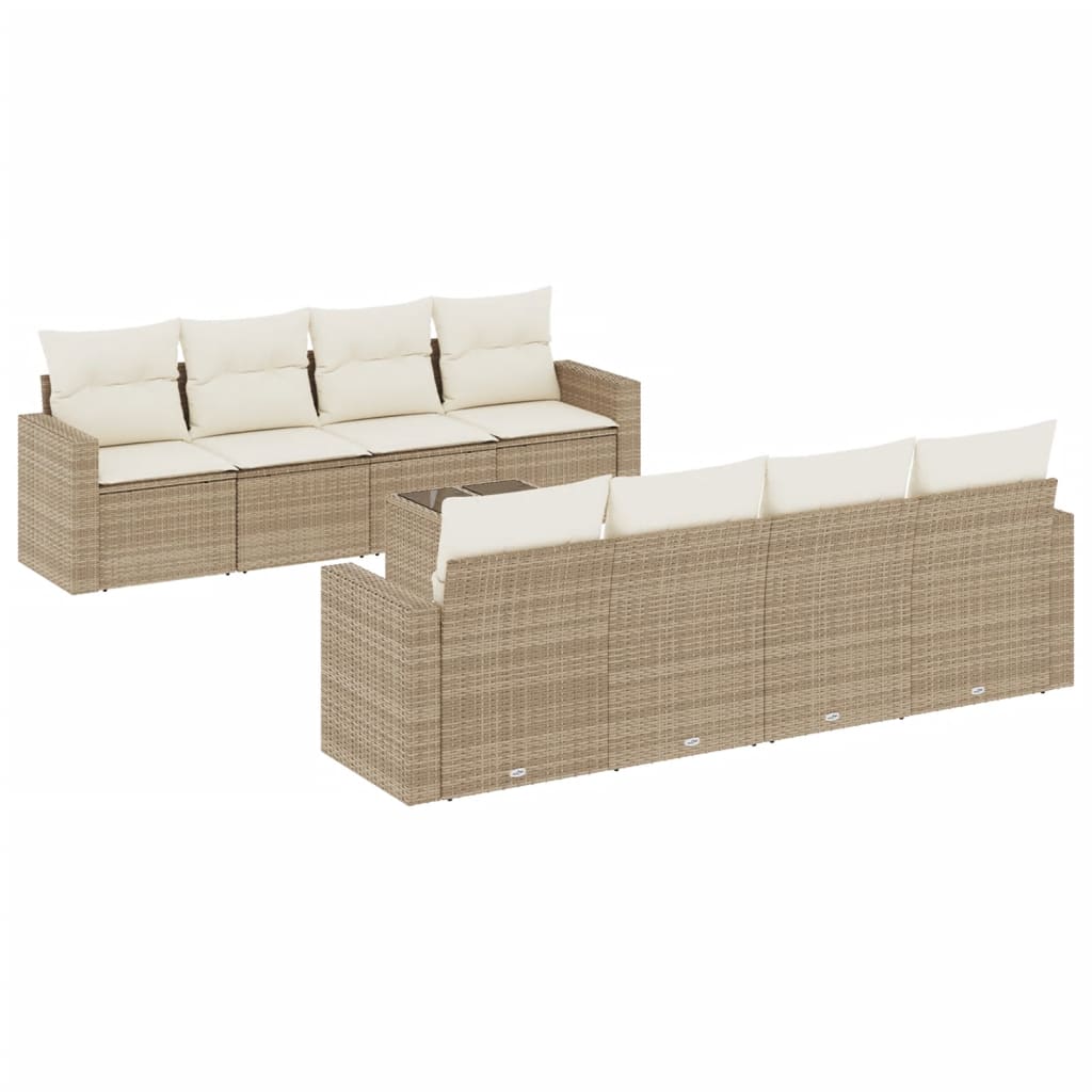 Set Divano da Giardino 9 pz con Cuscini Beige in Polyrattan 3218738