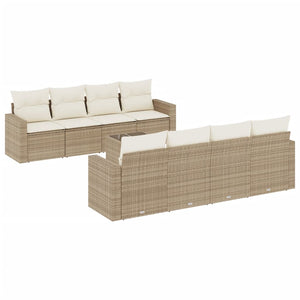 Set Divano da Giardino 9 pz con Cuscini Beige in Polyrattan 3218738