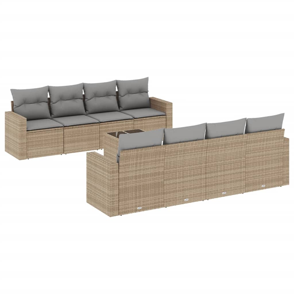 Set Divano da Giardino 9 pz con Cuscini Beige in Polyrattan 3218739