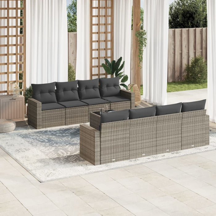 Set Divano da Giardino 9 pz con Cuscini Grigio in Polyrattan 3218740