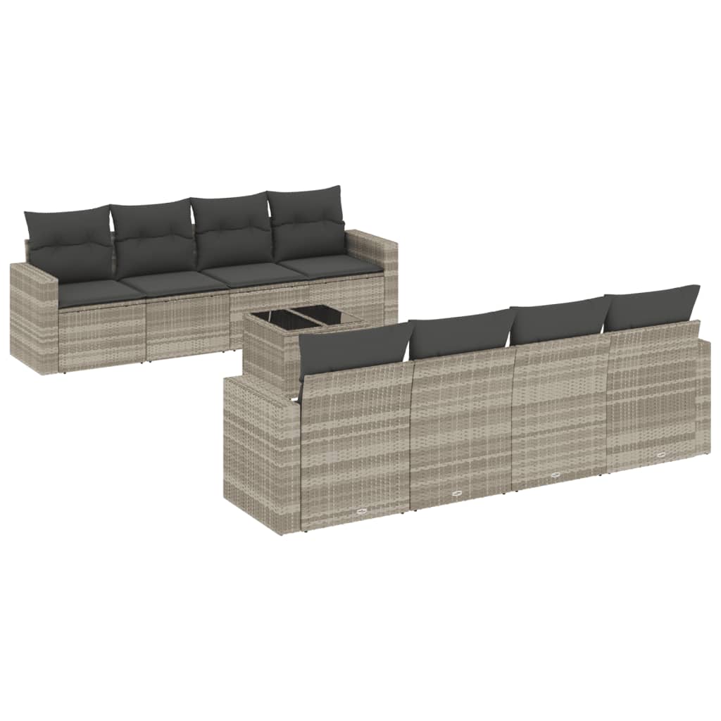 Set Divano da Giardino 9pz con Cuscini Grigio Chiaro Polyrattan 3218742