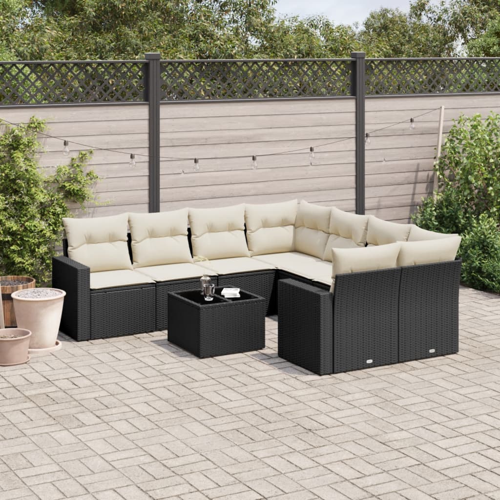 Set Divani da Giardino 9 pz con Cuscini Nero in Polyrattancod mxl 87541