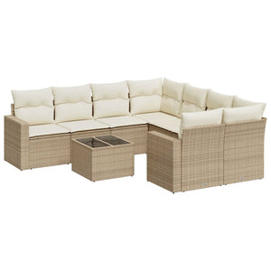 Set Divano da Giardino 9 pz con Cuscini Beige in Polyrattan 3218748