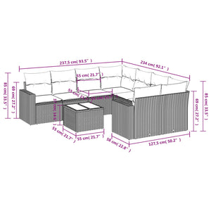 Set Divano da Giardino 9 pz con Cuscini Beige in Polyrattan 3218748