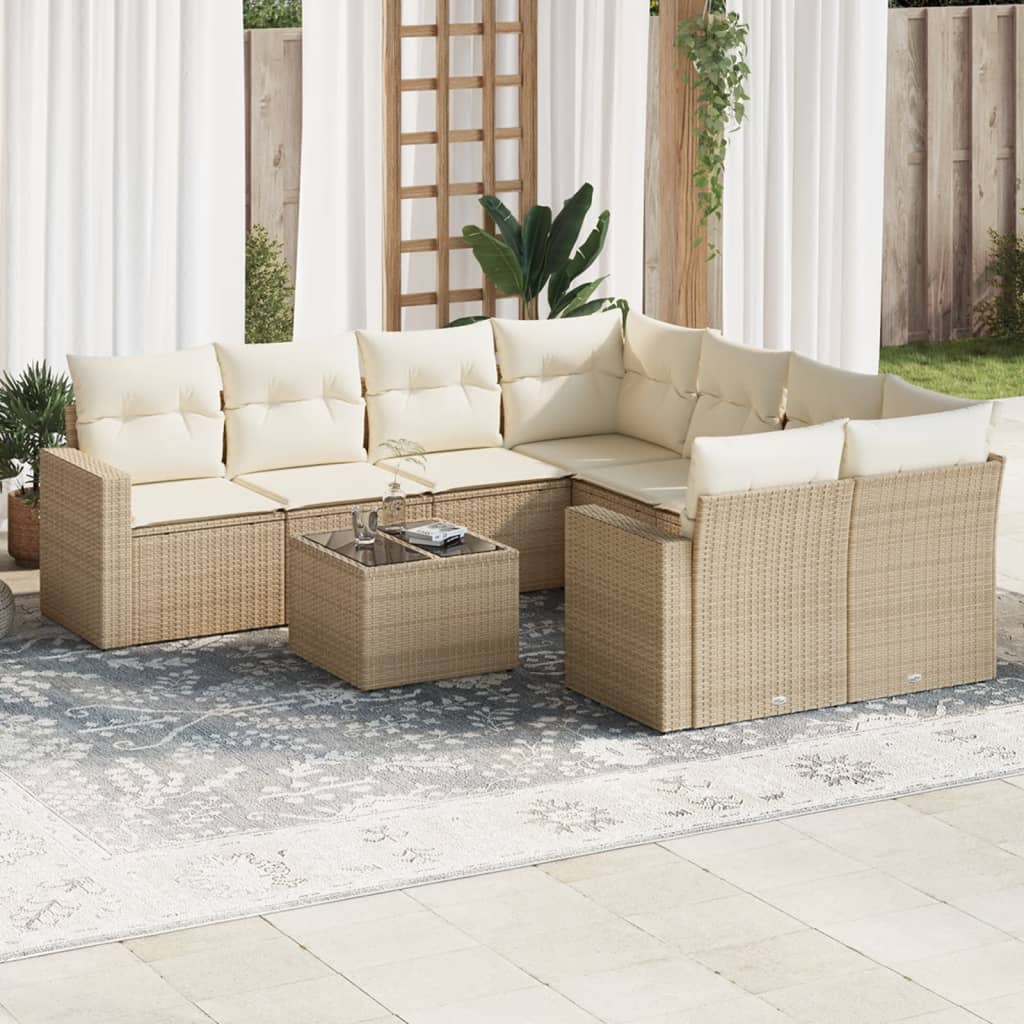 Set Divano da Giardino 9 pz con Cuscini Beige in Polyrattan 3218748