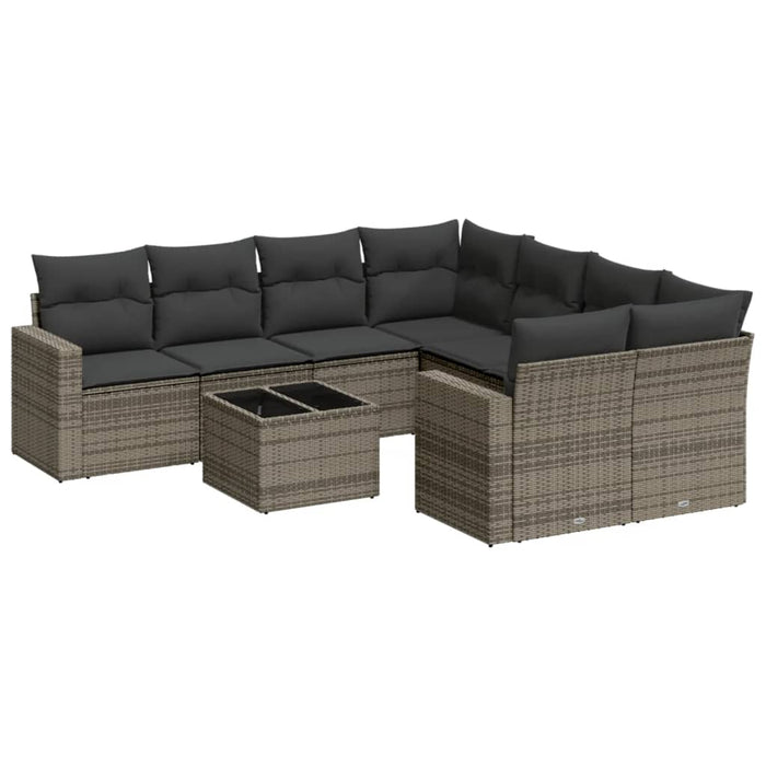 Set Divano da Giardino 9 pz con Cuscini Grigio in Polyrattan 3218750