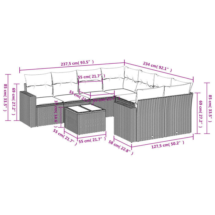 Set Divano da Giardino 9 pz con Cuscini Grigio in Polyrattan 3218750