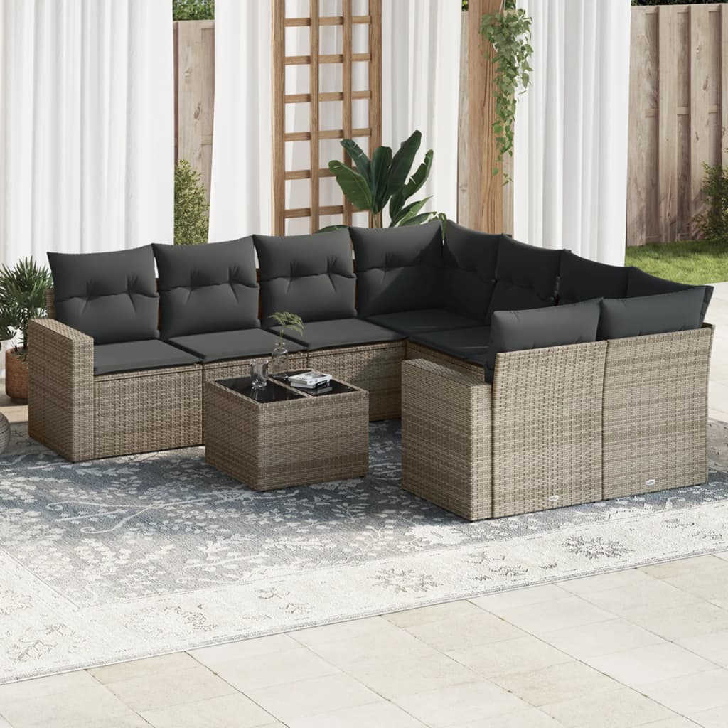 Set Divano da Giardino 9 pz con Cuscini Grigio in Polyrattancod mxl 87516