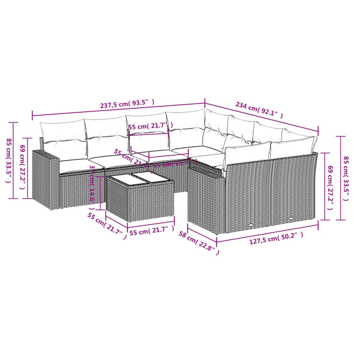 Set Divano da Giardino 9pz con Cuscini Grigio Chiaro Polyrattan 3218752