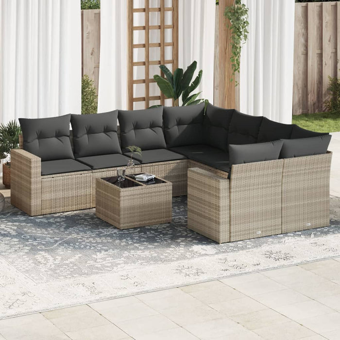 Set Divano da Giardino 9pz con Cuscini Grigio Chiaro Polyrattan 3218752