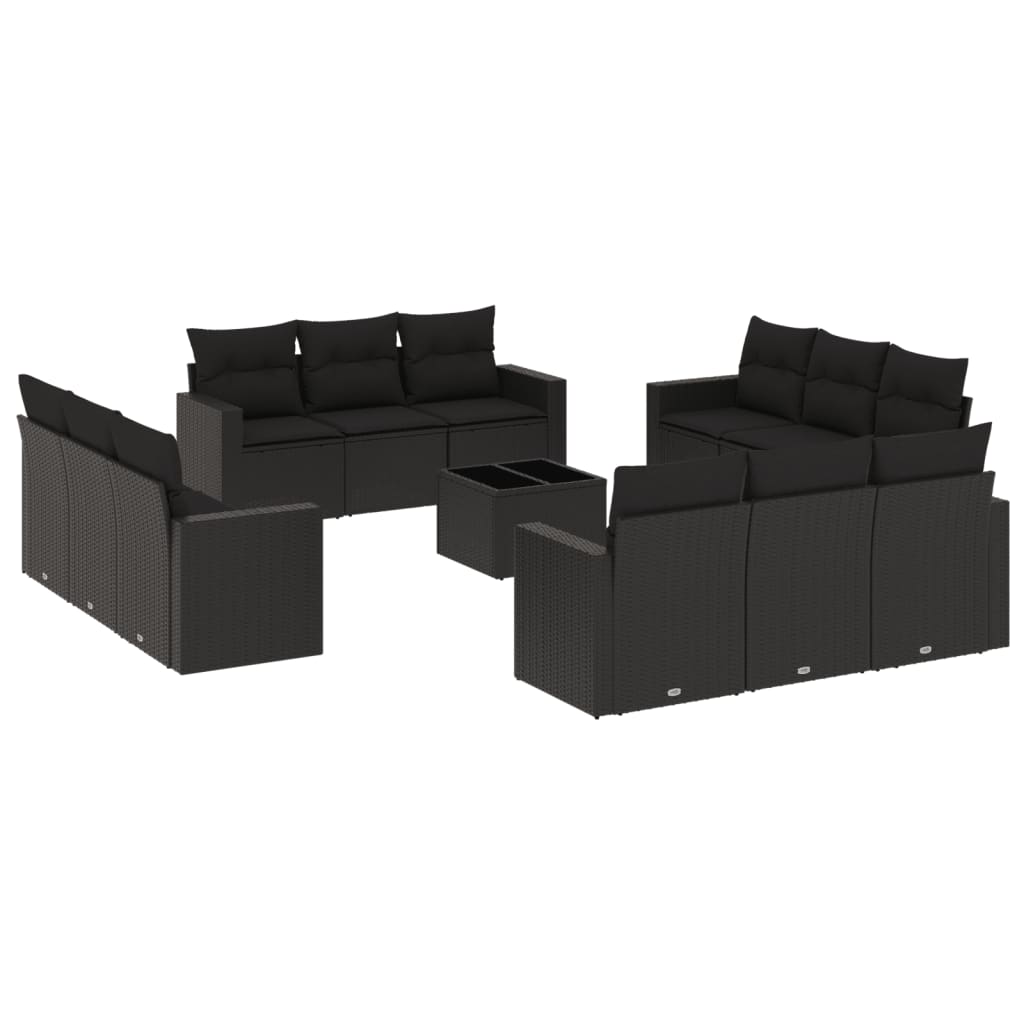 Set Divani da Giardino 13pz con Cuscini Nero in Polyrattan 3218765