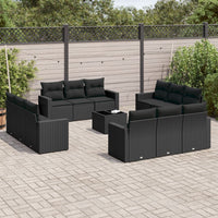 Set Divani da Giardino 13pz con Cuscini Nero in Polyrattan 3218765