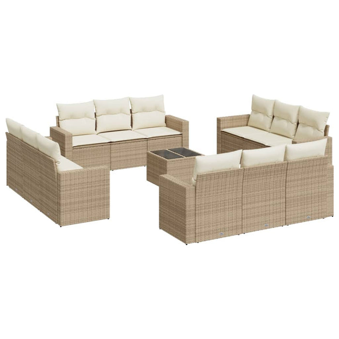 Set Divano da Giardino 13 pz con Cuscini Beige in Polyrattan 3218768