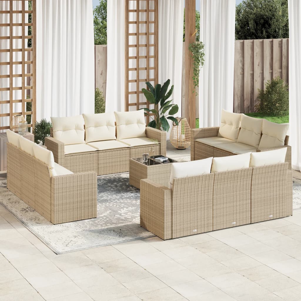 Set Divano da Giardino 13 pz con Cuscini Beige in Polyrattan 3218768