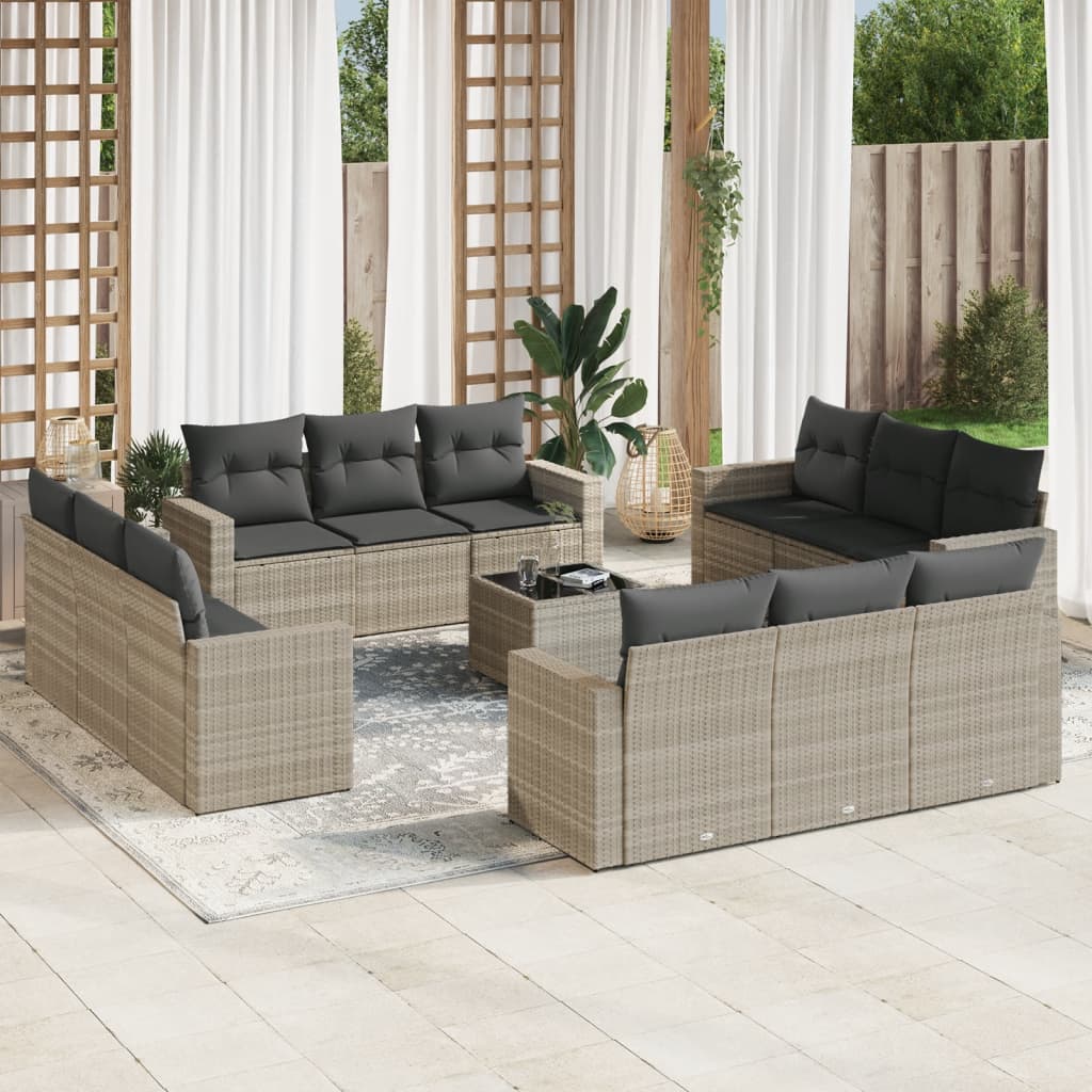 Set Divani Giardino 13 pz con Cuscini Grigio Chiaro Polyrattan 3218772