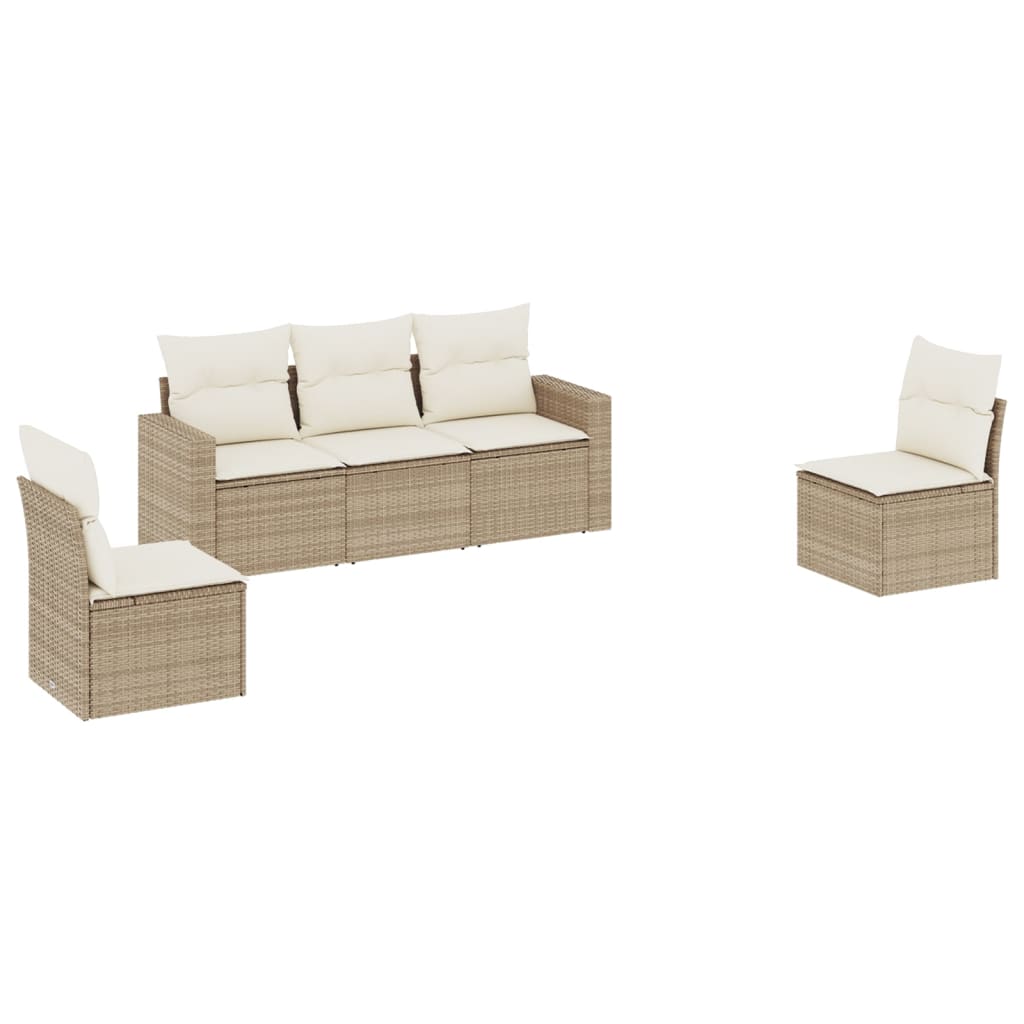 Set Divano da Giardino 5 pz con Cuscini Beige in Polyrattancod mxl 87537