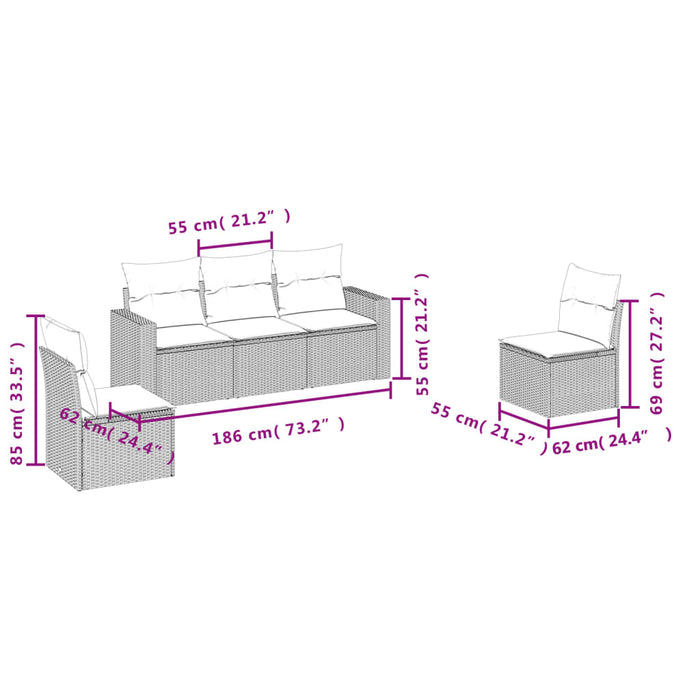 Set Divano da Giardino 5 pz con Cuscini Beige in Polyrattancod mxl 87537