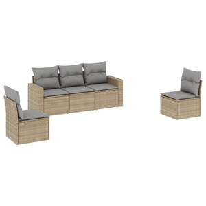 Set Divano da Giardino 5 pz con Cuscini Beige in Polyrattancod mxl 111538