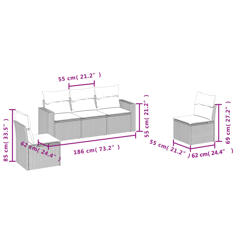 Set Divano da Giardino 5 pz con Cuscini Beige in Polyrattancod mxl 111538