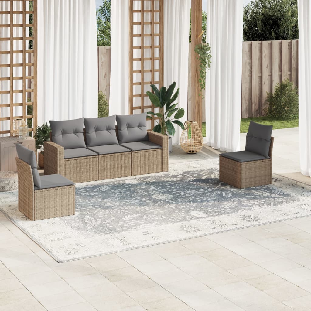 Set Divano da Giardino 5 pz con Cuscini Beige in Polyrattancod mxl 111538