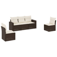 Set Divano da Giardino 5 pz con Cuscini Marrone in Polyrattan 3218783